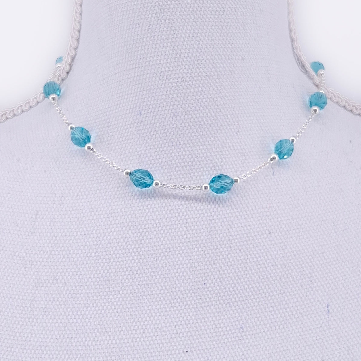 Solfeve Facettes argent Aqua collier 41 cm