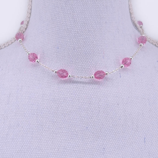 Solfeve facettes argent aby Pink collier 41 cm